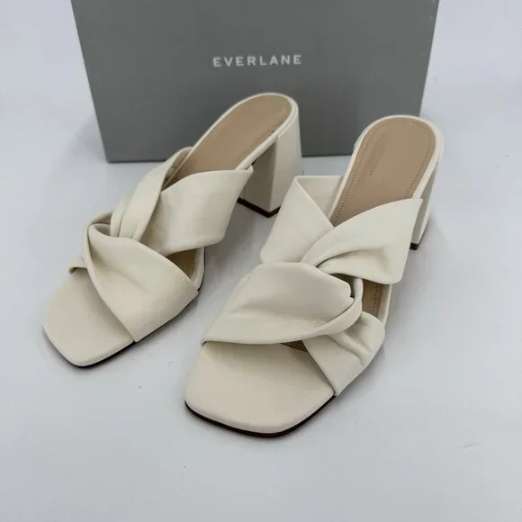 Everlane The Day Twist Heel Sandals sz 9 Parchment Slip-on Leather Block Heel - Picture 3 of 9